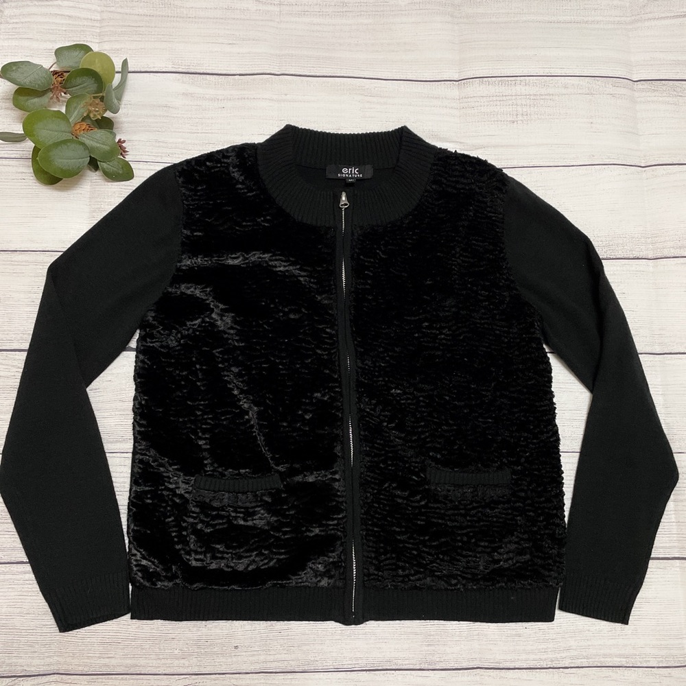 🔥 Eric Signature Cardigan Sweater black Full Zipper size M wool